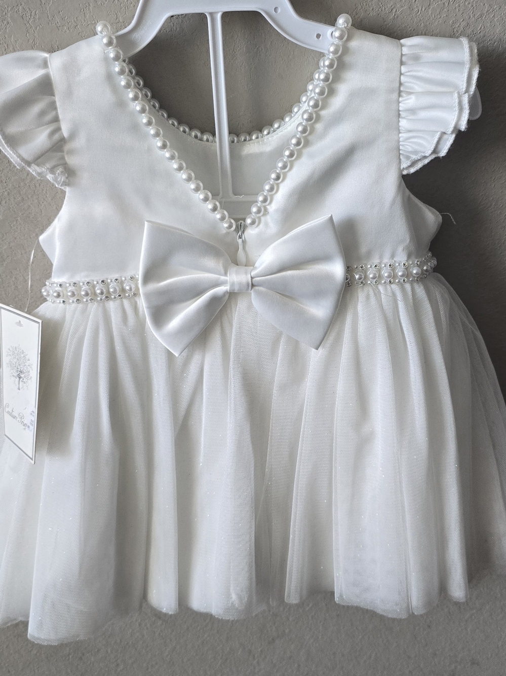 Off-White Pearl-Trim Flower Girl Dress